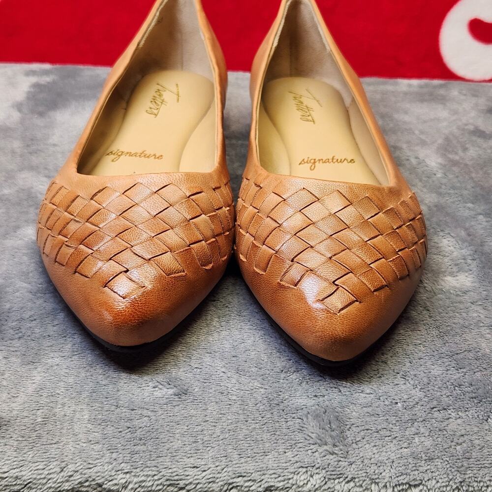 Trotters Signature Woven Leather Flats Women's 7.5M Tan Cognac Pointed Toe... - Picture 3 of 11